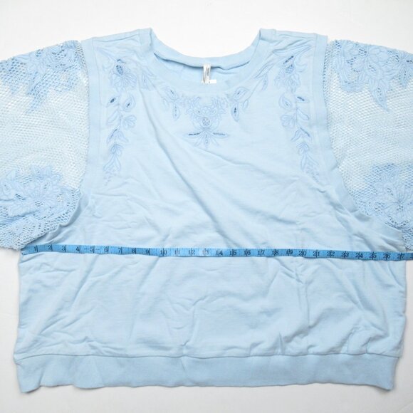 By Anthropologie Embroidered Cutwork Sweatshirt Sky Blue 3X - Picture 6 of 10
